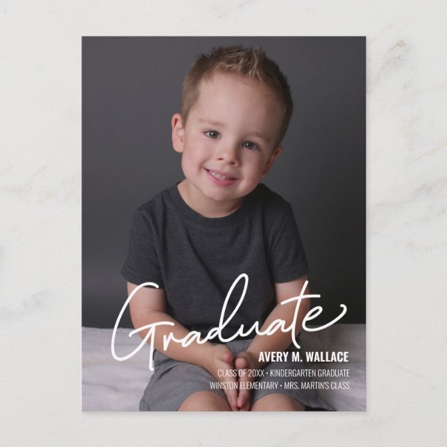 Personalised Kindergarten Graduate with Photo Anno Announcement Postcard (Front)