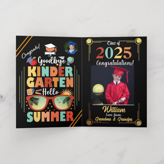 Personalised Kindergarten Graduation Hello Summer Foil Greeting Card (Inside Laydown)