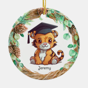 Personalised Kindergarten Graduation Tiger Cub Ceramic Tree Decoration