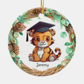 Personalised Kindergarten Graduation Tiger Cub Ceramic Tree Decoration