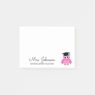 Personalised kindergarten school teacher pink owl post-it notes