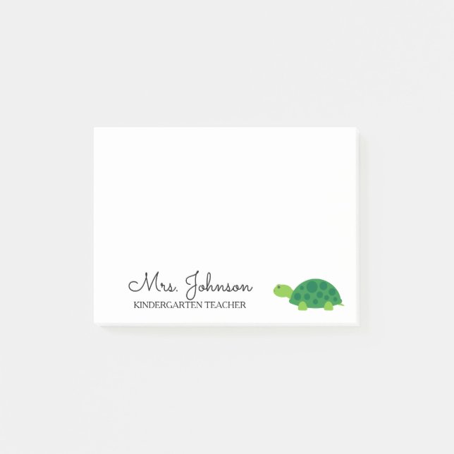 Personalised kindergarten school teacher turtle post-it notes (Front)