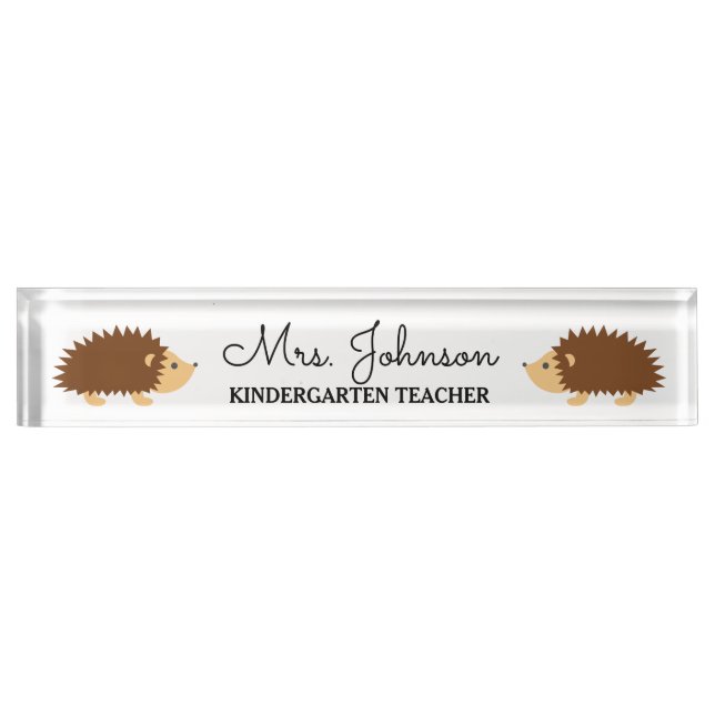 Personalised kindergarten teacher cute hedgehog nameplate (Front)