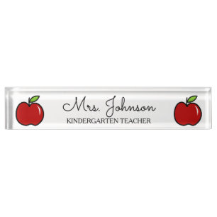Personalised kindergarten teacher red apple icon nameplate
