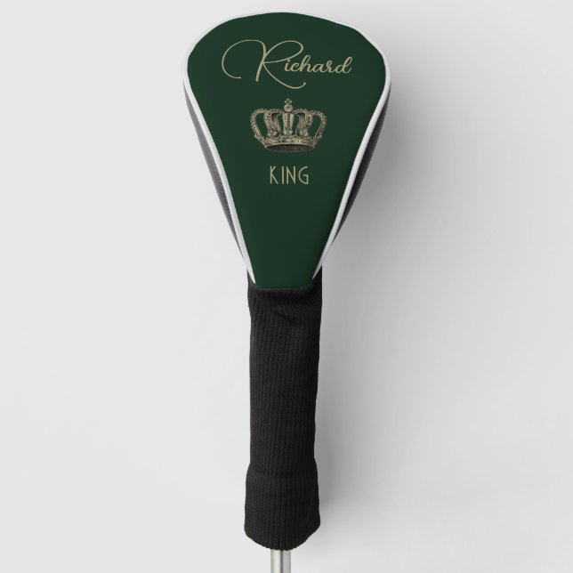 Personalised King Crown Green Golf Towel Head Cover (Front)