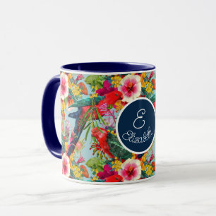 Personalised King Parrot Tropical Blooms  Mug