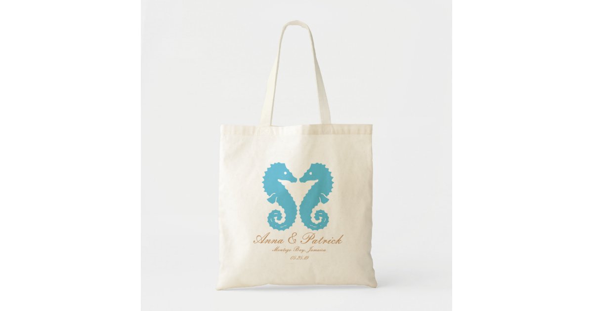 Personalised Kissing Seahorses Destination Wedding Tote Bag