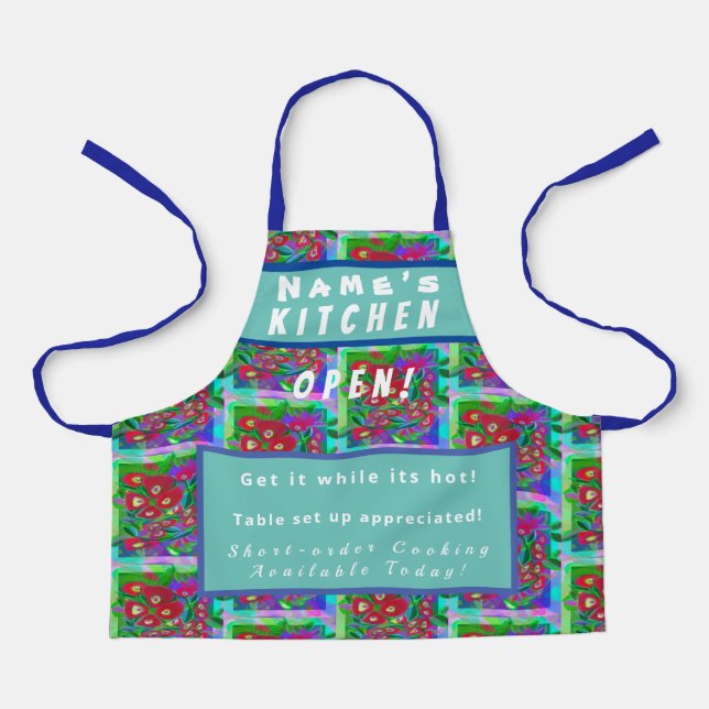 Personalised  Kitchen Open + 3Comments Fun  Apron (Front)