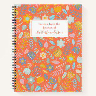 Personalised Kitchen Recipe Playful Flowers Floral Notebook