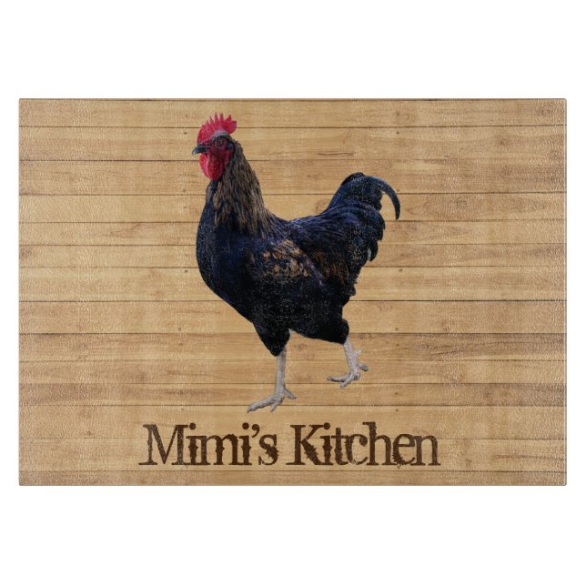 Personalised Kitchen Rooster Add Name Text Cutting Board (Front)