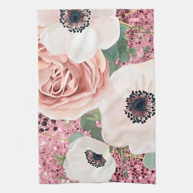 Personalised Kitchen Towel Geometric Garden Rose (Vertical)