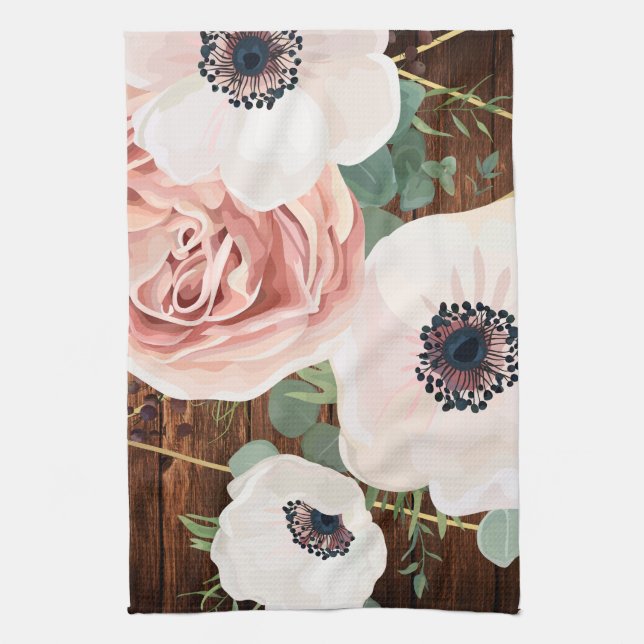 Personalised Kitchen Towel Geometric Garden Rose (Vertical)