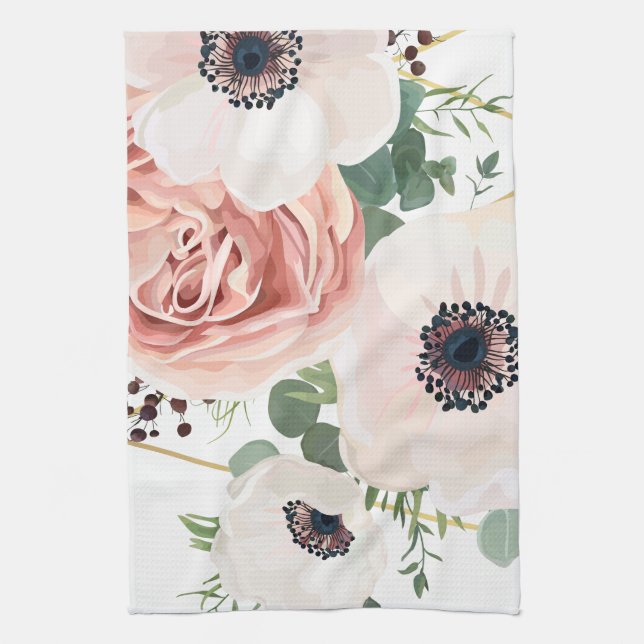 Personalised Kitchen Towel Geometric Rose Chevron (Vertical)