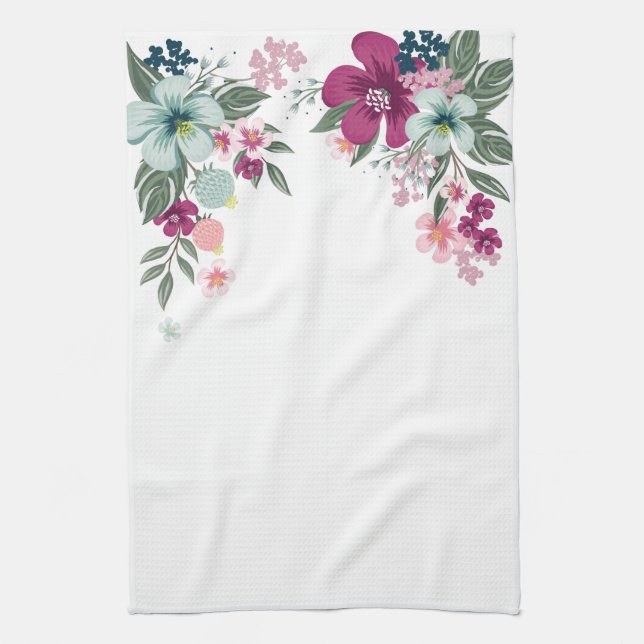Personalised Kitchen Towel Tropical Flower on Whit (Vertical)