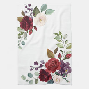Personalised Kitchen Towel White Roses Gold Geomet