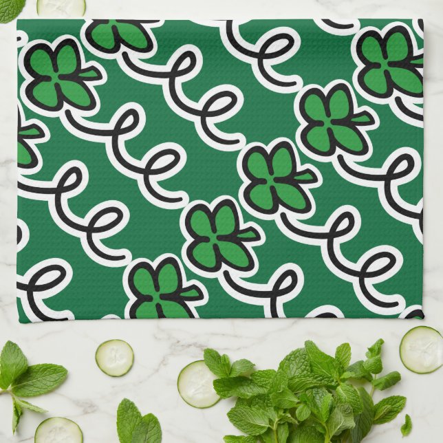 Personalised kitchen towel with lucky irish clover (Folded)