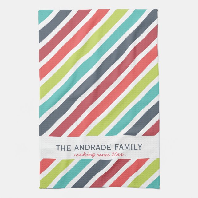 Personalised Kitchen Towels with Stripe Patterns (Vertical)