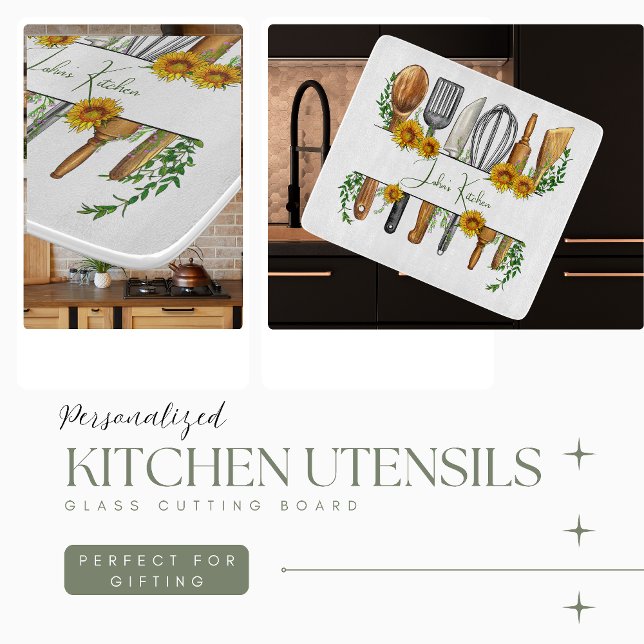 Personalised Kitchen Utensils Glass Cutting Board (Creator Uploaded)