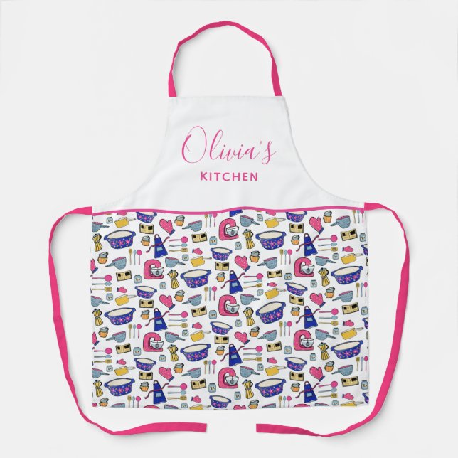 Personalised Kitchen Utensils Pattern Apron (Front)