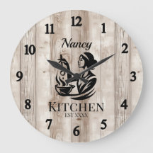 Personalised Kitchen Wall Clock with Wooden Design