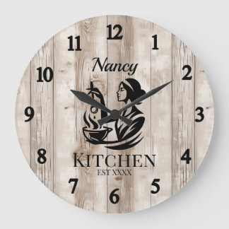 Personalised Kitchen Wall Clock with Wooden Design