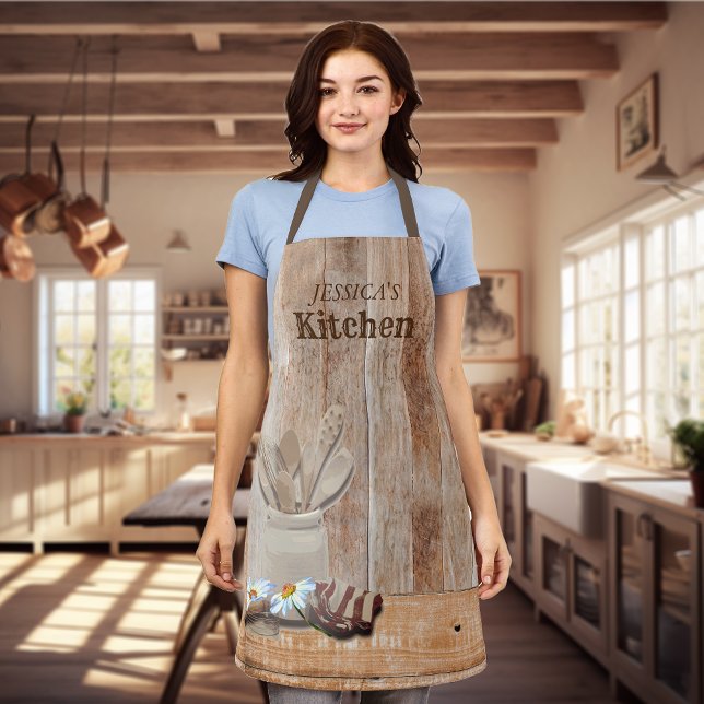 Personalised Kitchen Wood Rustic Daisy Apron (Creator Uploaded)