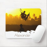 Personalised Kite Surfing at Sunset Tropical Mouse Mat<br><div class="desc">A striking image take by Fotografi Pro (all rights reserved) in Brazil. Add your name at the bottom to create a unique look for your office or home desk. If you love kite surfing this silhouette image of two people, is a great look . Whether you go kite boarding every...</div>