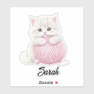 Personalised   Kitten Yarn Play Time Sticker