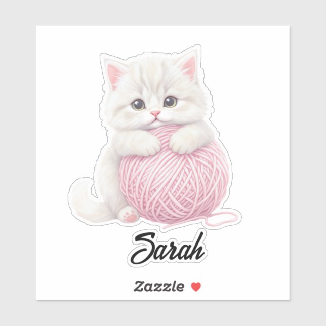 Personalised | Kitten Yarn Play Time Sticker (Sheet)