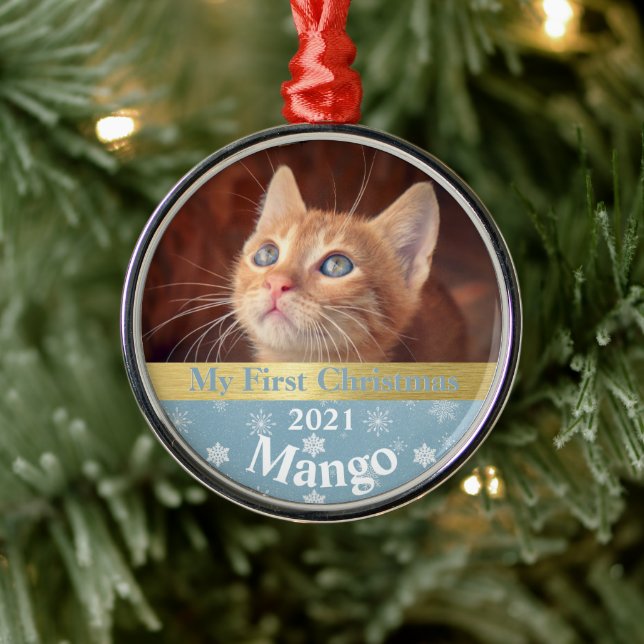Personalised Kitten's First Christmas Photo Metal  Metal Tree Decoration (Tree)