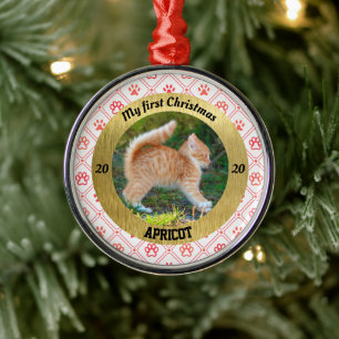 Personalised Kitten's First Christmas Photo Metal Tree Decoration