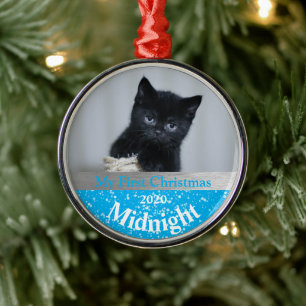 Personalised Kitten's First Christmas Photo Metal Tree Decoration