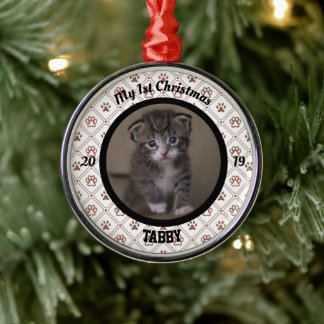 Personalised Kitten's First Christmas Photo Metal Tree Decoration
