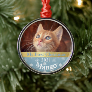 Personalised Kitten's First Christmas Photo Metal  Tree Decoration