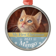 Personalised Kitten's First Christmas Photo Metal 