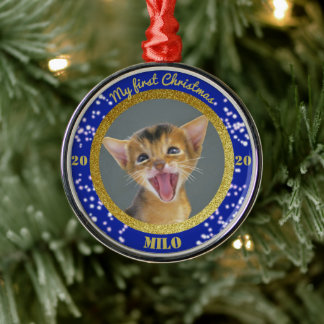 Personalised Kitten's First Christmas Photo Metal Tree Decoration