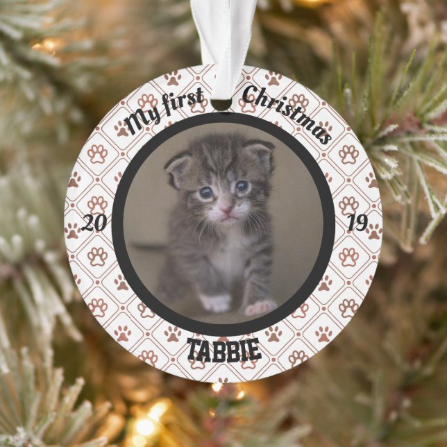 Personalised Kitten's First Christmas Photo Ornament (Tree)