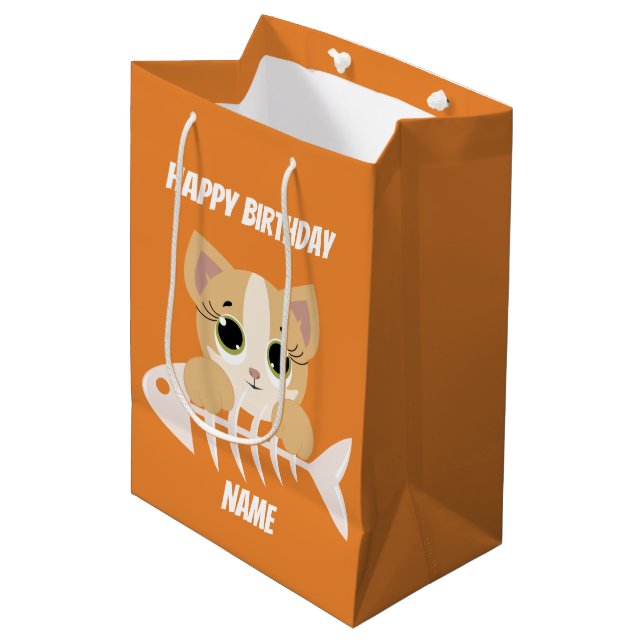 Personalised Kitty Cat Birthday gift Bag (Front Angled)