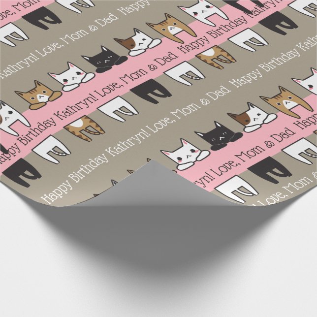 Personalised Kitty Cats Wrapping Paper (Corner)