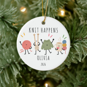 Personalised Knit Happens Knitting Ornament
