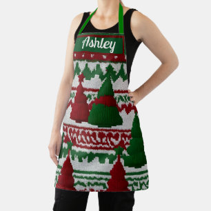 Personalised knitted Christmas tree pattern Apron