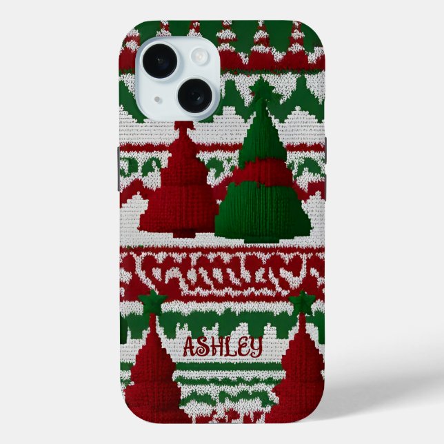 Personalised knitted Christmas tree pattern Case-Mate iPhone Case (Back)
