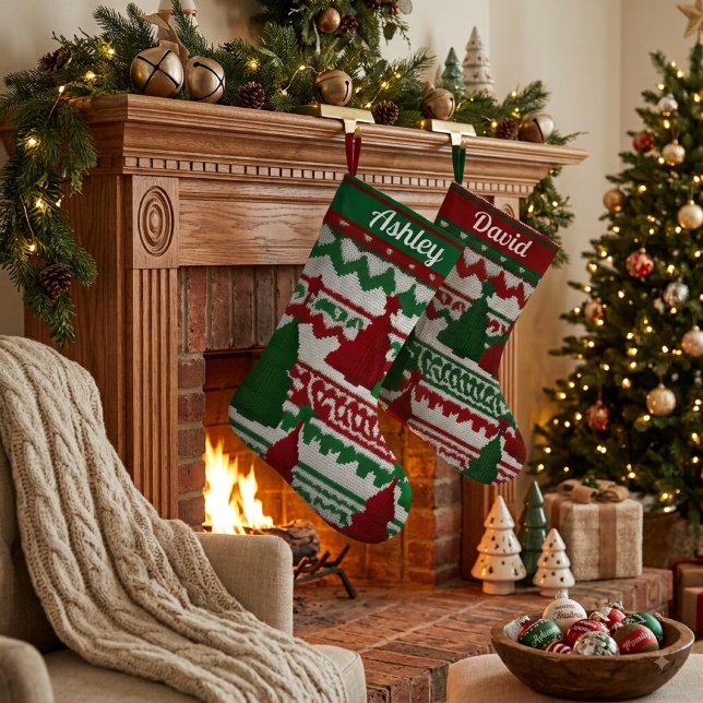 Personalised knitted Christmas tree pattern Large Christmas Stocking (Creator Uploaded)