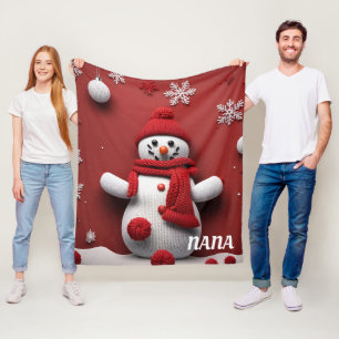 Personalised knitted snowman fleece blanket