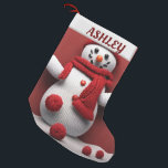 Personalised knitted snowman small christmas stocking<br><div class="desc">Personalised knitted snowman small Christmas stocking for families , can be customise with own name ,  Christmas background with knitted snowman.</div>