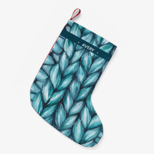 Personalised Knitted Watercolor Blue Small Christmas Stocking