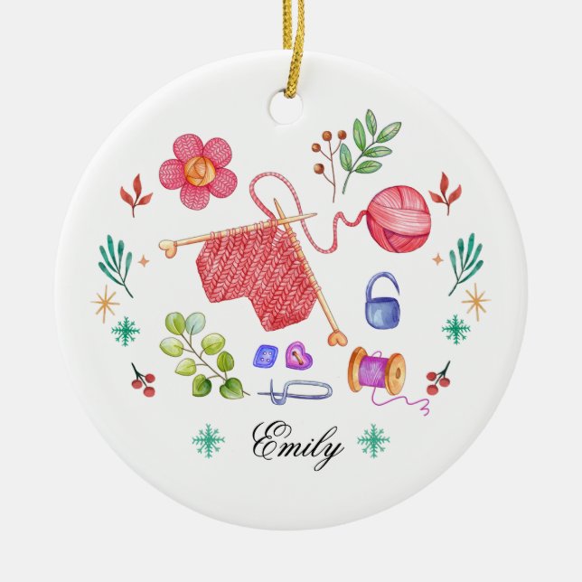 Personalised Knitting Christmas Ornament (Front)