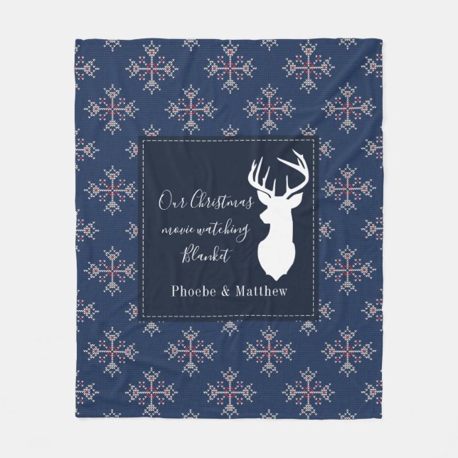 Personalised Knitting Pattern Christmas Holiday Fleece Blanket (Front)