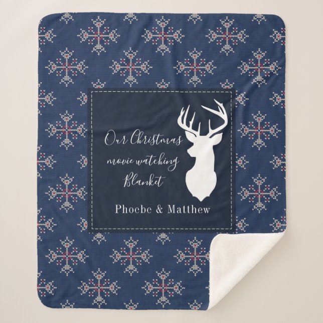 Personalised Knitting Pattern Christmas Holiday Sherpa Blanket (Front)