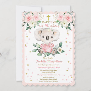 Personalised  Koala Baptism and First Birthday Invitation